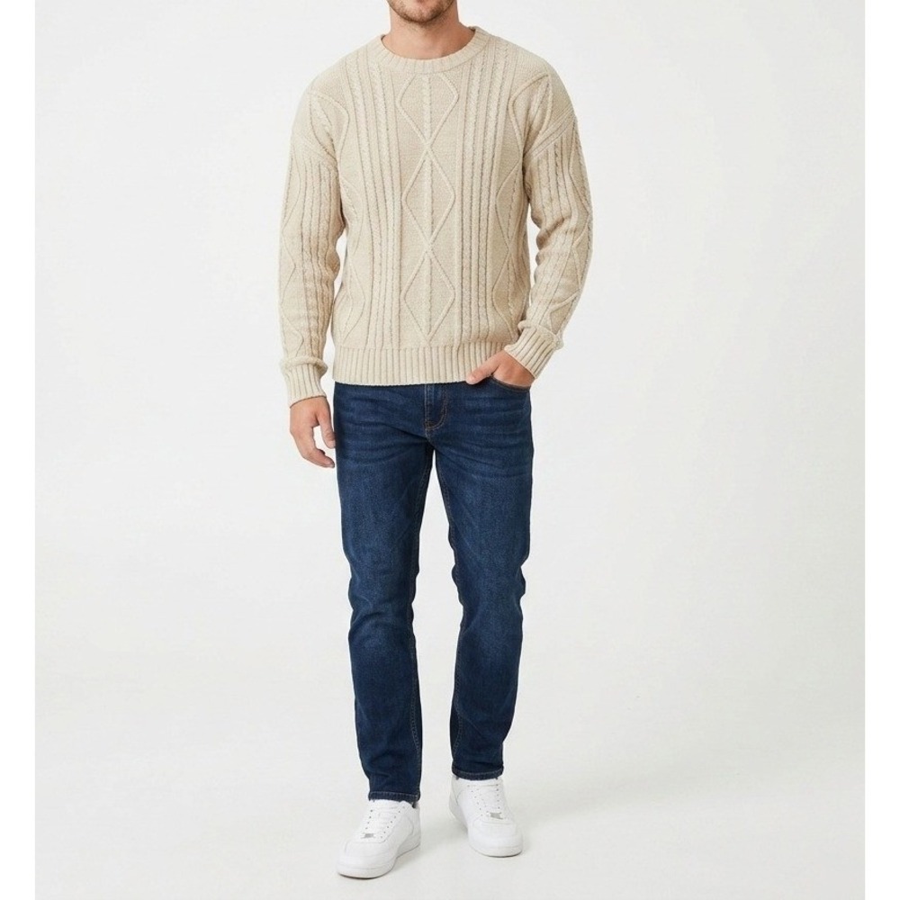 Cotton On Mens Cable Knit Crew Sweater Stone Marle Beige 3612828-04 Size M NWT